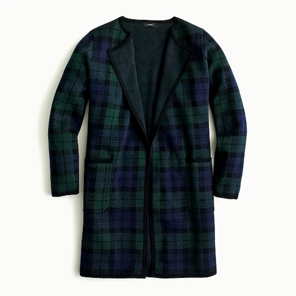 Juliette collarless sweater-blazer in Black Watch tartan